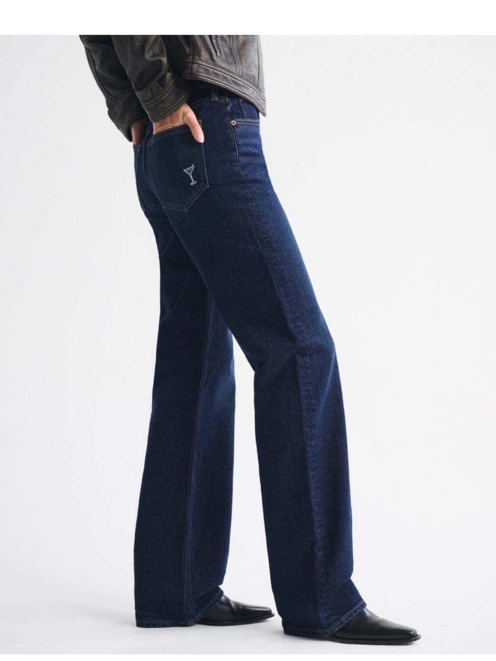 Abercrombie & Fitch Dark Wide-Leg 90s relaxed Jeans Martini Embroidered 24 NWoT